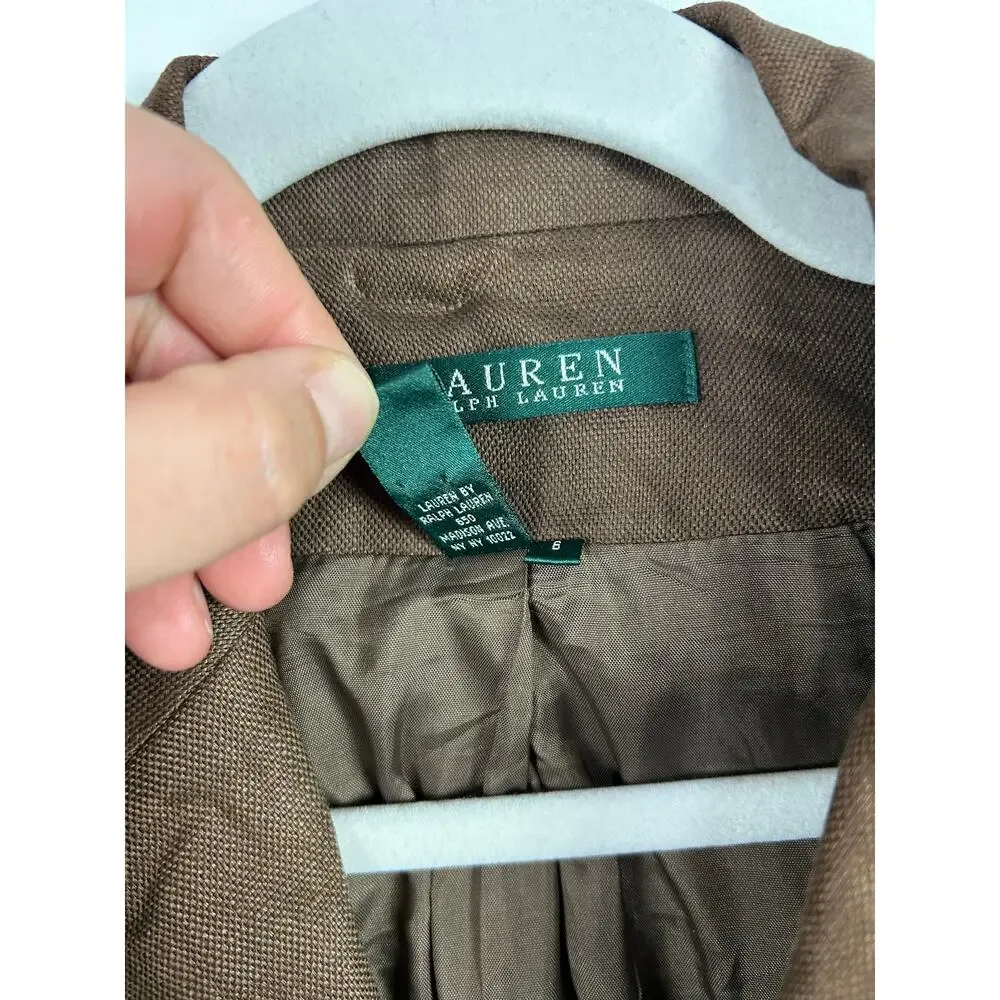 Ralph Lauren Chocolate Brown 100% Linen Blazer Women's Size 6